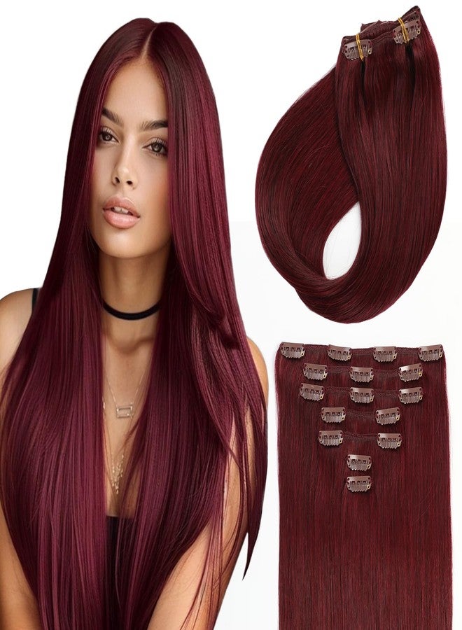 Sunya Clip in Hair Extensions Real Human Hair 7 Pcs Human Hair Clip in Extensions 14 Inch Straight Double Weft Remy Human Hair Extensions Clip ins for Women #99J Burgundy 70G - Image 1